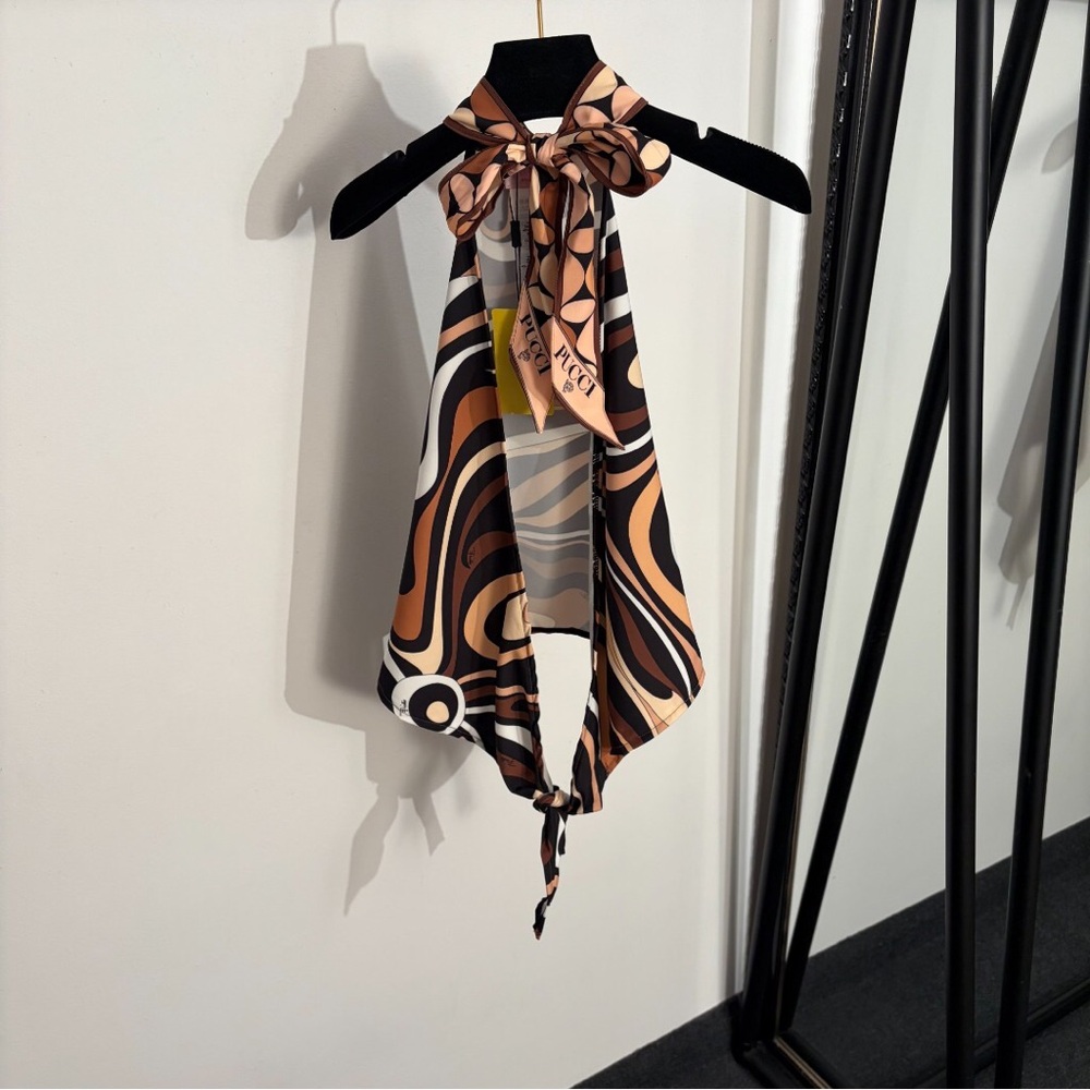 Emilio Pucci Brown, Black & Cream Swirl Halter Crop Top - Picture 2 of 8